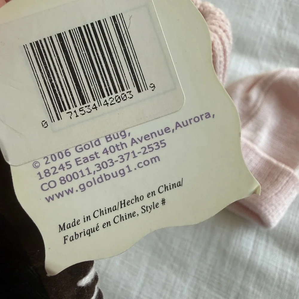 Gold Bug Baby Pink Brown Striped Knit Booties and Beanie Hat Set Size 2 3-6 M